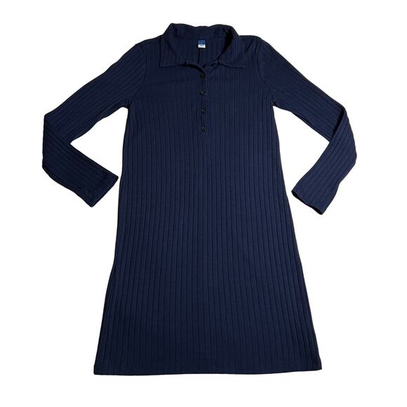 Old Navy Ribbed Quarter Button Up Shirt Dress Size Medium Effortless Knee Length - Picture 1 of 8